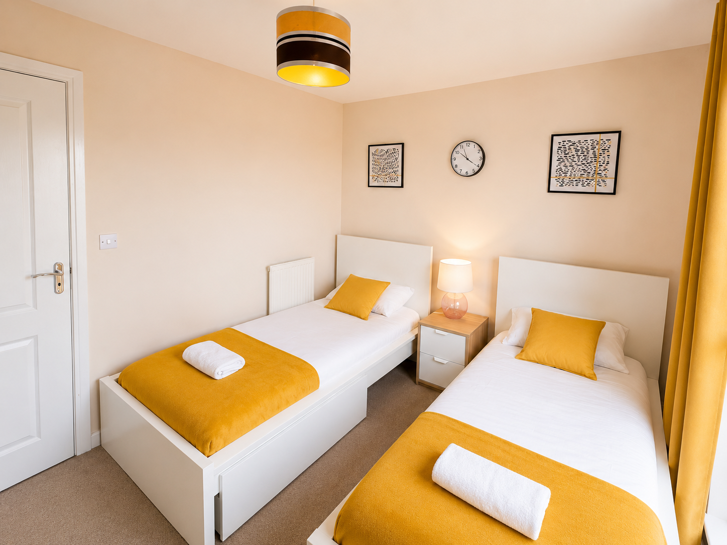 Yellow twin bedroom — second angle